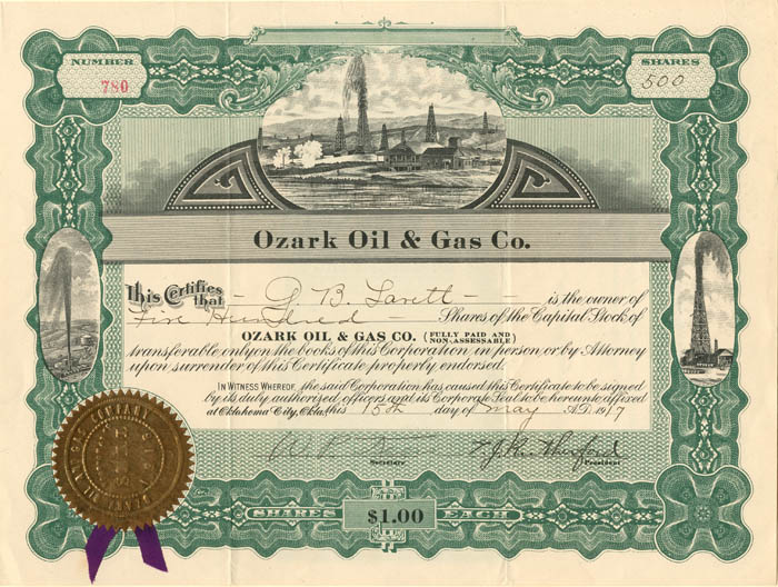 Ozark Oil and Gas Co. - Stock Certificate
